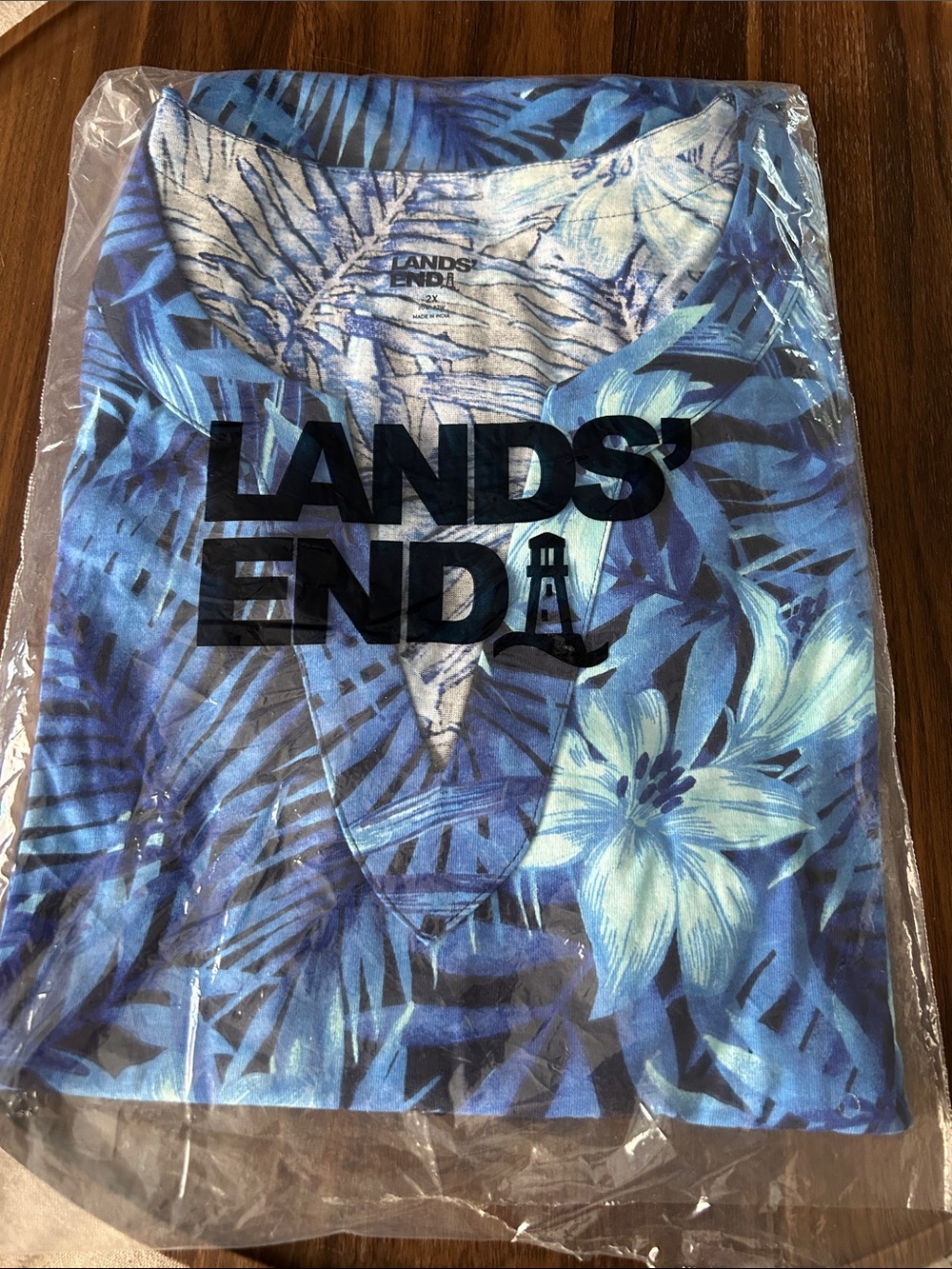 Lands' End Blue Tropical Floral V-Neck Swim cover up / dress